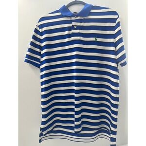 Polo Ralph Lauren Performance Mens Large Blue White Striped Short Sleeve Polo